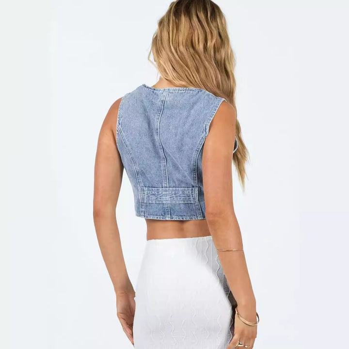 Light Wash Denim Cropped Vest
