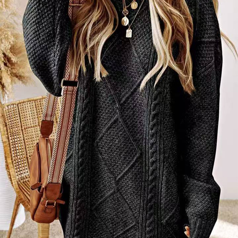Vintage Cable Knit Casual Sweater Dress
