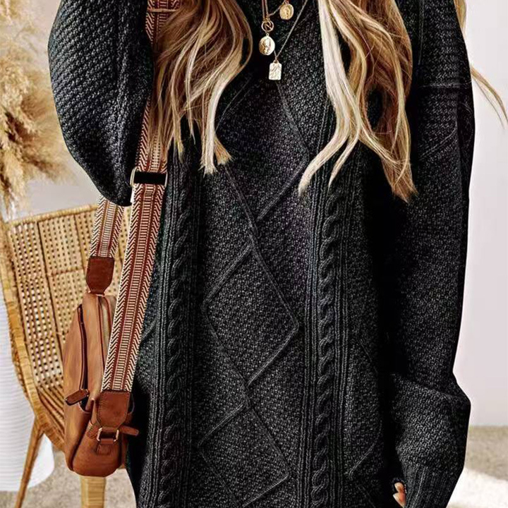 Vintage Cable Knit Casual Sweater Dress