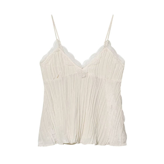 Lace Trim Pleated Cami Top Soft texture. Effortless femininity.