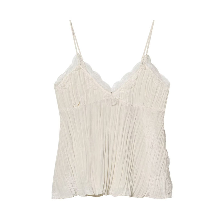 Lace Trim Pleated Cami Top Soft texture. Effortless femininity.