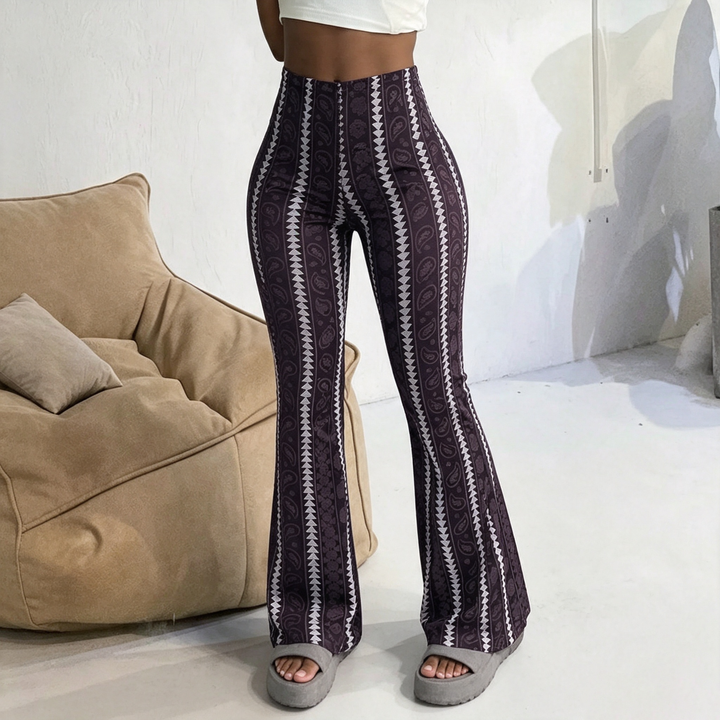 Geometric Print High‑Waist Flare Pants