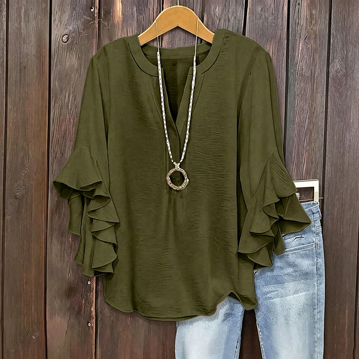 Ruffle-Sleeve V-Neck Blouse