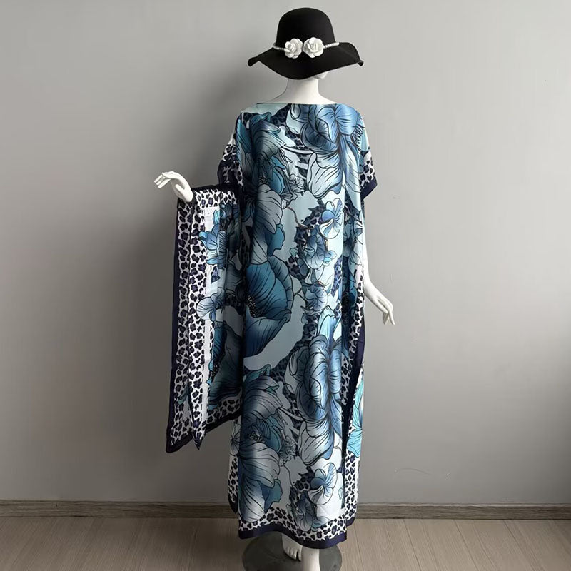 Elegant Casual Loose Fit Maxi Dress with Headscarf Two Piece Fashion Set