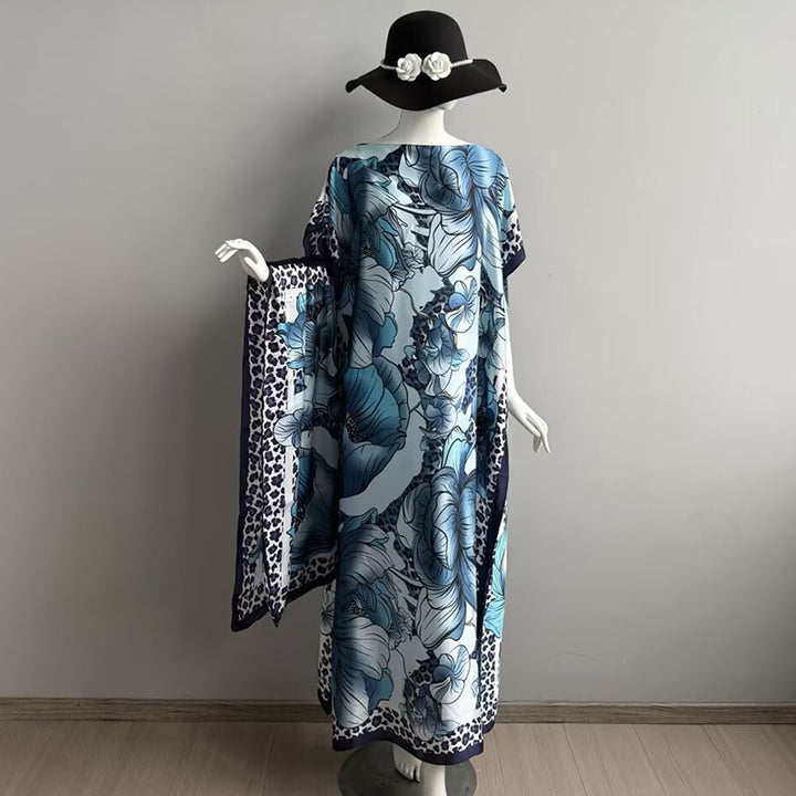 Elegant Casual Loose Fit Maxi Dress with Headscarf Two Piece Fashion Set