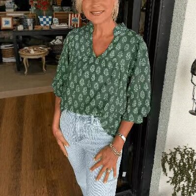 Floral V Neck Puff Sleeve Blouse