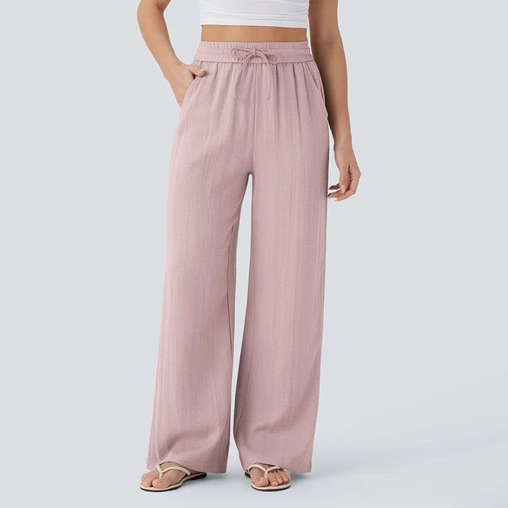 High-waisted  wide-leg pants with drawstring