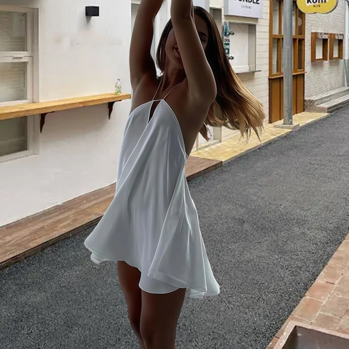Women Flowy Sleeveless Deep V Backless Mini Dress