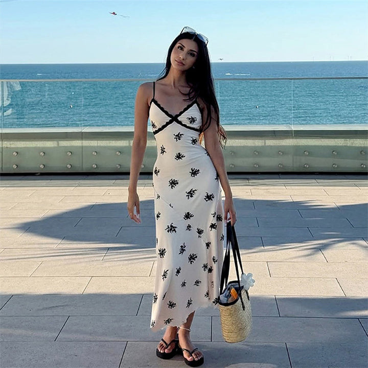 Sleeveless patchwork floral resort dress