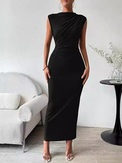 Black Ruched Sleeveless Bodycon Maxi Dress