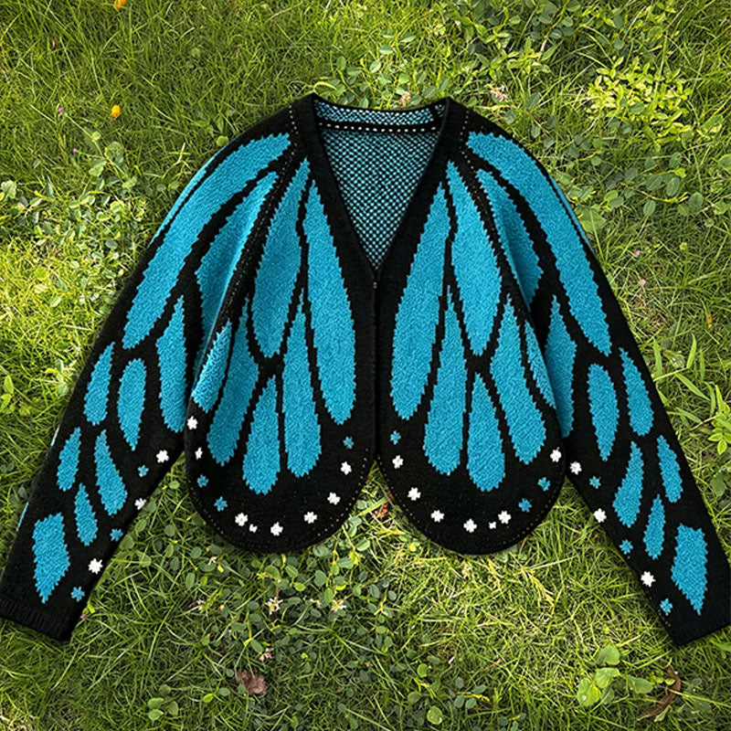 Butterfly-pattern knitted cardigan