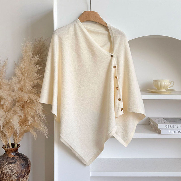 Knitted button-fastening shawl cape/poncho