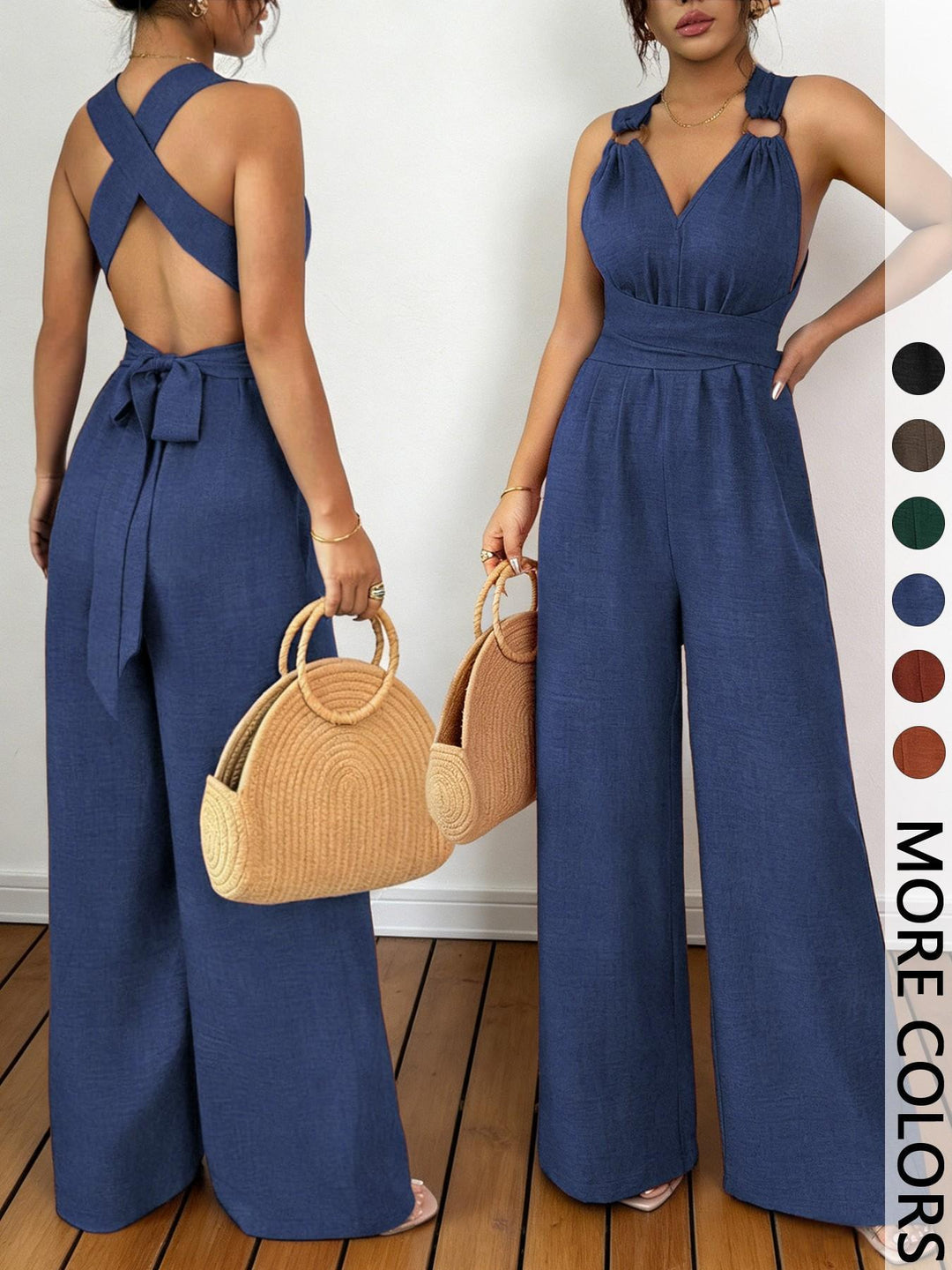 Rust Crisscross Back Wide-Leg Jumpsuit