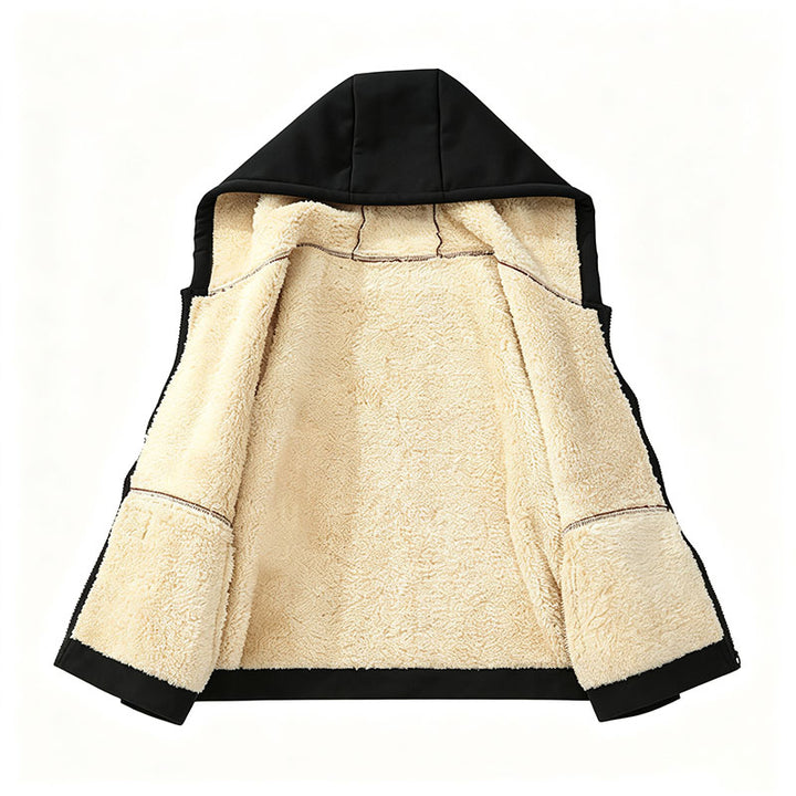 Fleece-lined loose-fitting casual hooded jacket