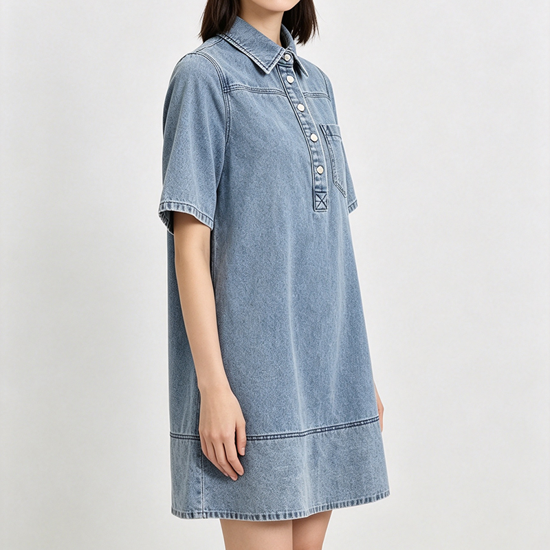 Soft Fabric Short-Sleeve A-Line Swing Mini Shirt Dress