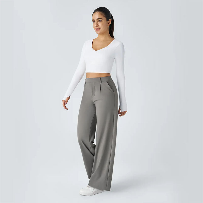 Solid-color loose-fit suit trousers