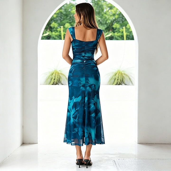 Sleeveless Floral Print Bodycon Midi Dress