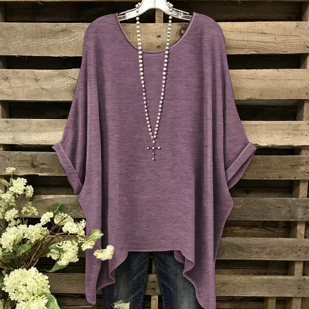 Plus Size Batwing Sleeve Round Neck Top
