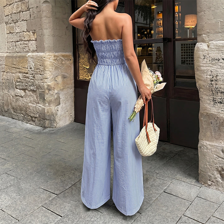 Strapless Keyhole Striped Wide-Leg Jumpsuit
