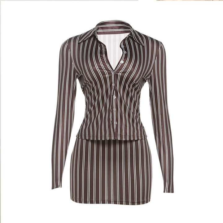 Chic Striped Lapel Mini Dress Set