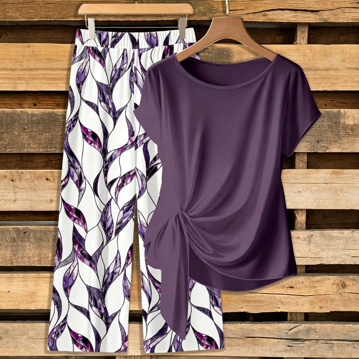 Round Neck Tie Front Two Piece Outfit