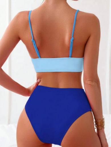 Neon Color Block Twist-Front Bikini Set, Mid-Rise 2-Piece Swimsuit