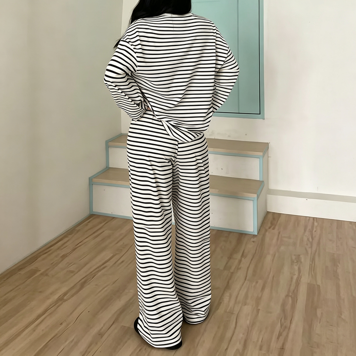 Cozy Striped Long‑Sleeve Casual Loungewear Set