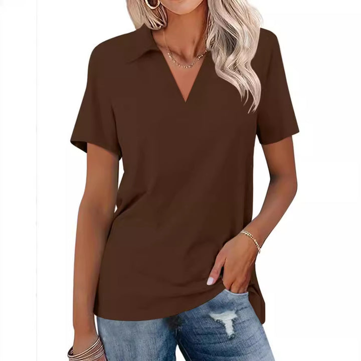 White Notch V-Neck Short Sleeve Polo T-Shirt