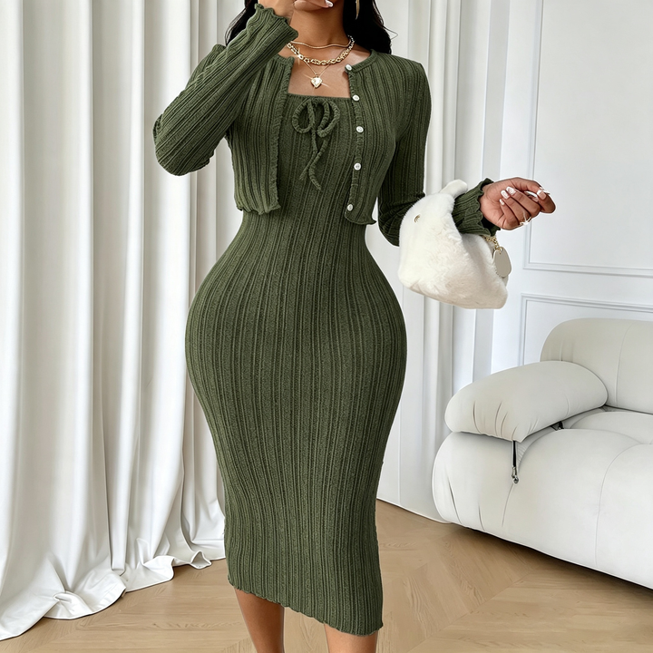 Ribbed textured elegant strapless dress set