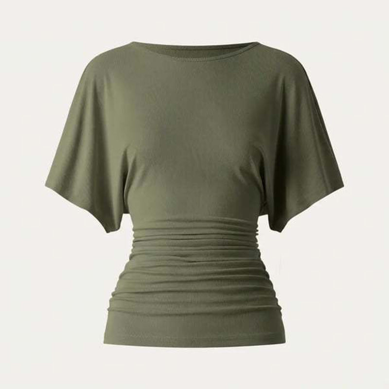 Boat neck batwing sleeve side collar top