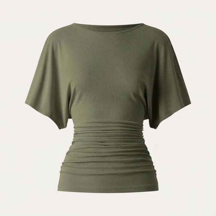 Boat neck batwing sleeve side collar top