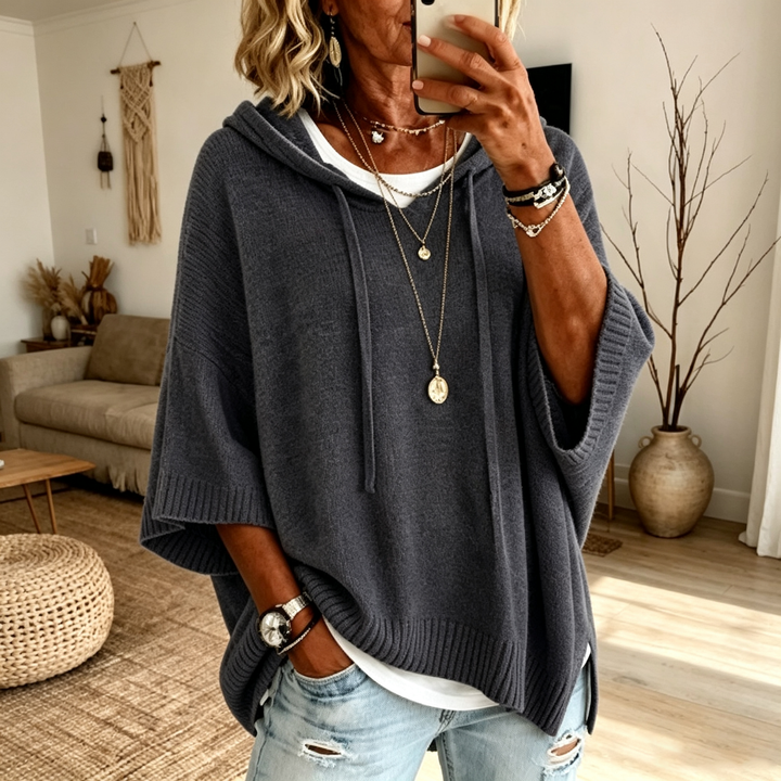 Drop Shoulder Hooded Knit Pullover