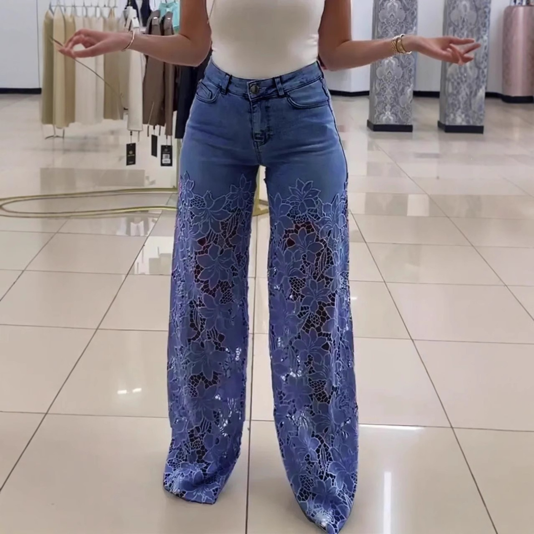 Lace Panel Straight Leg Jeans