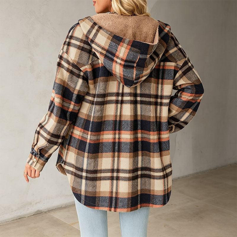 Fleece-lined plaid warm jacket