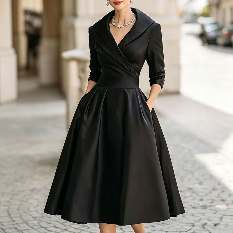 Satin Formal Wrap Long Sleeve A Line Midi Dress