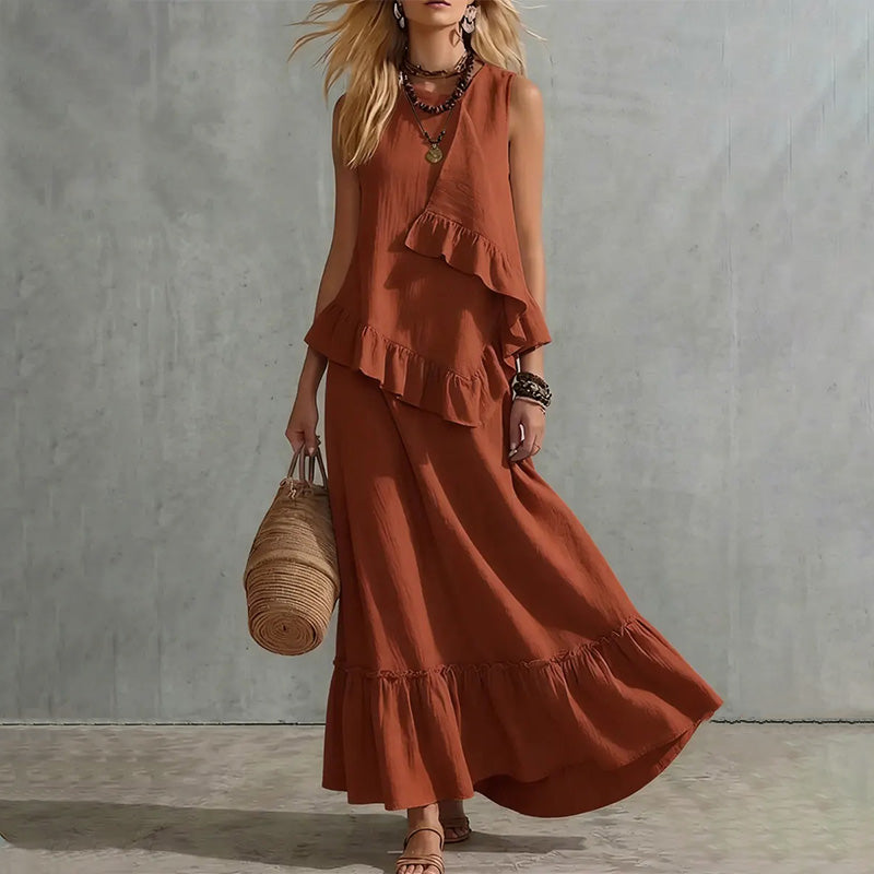 Solid color loose sleeveless long dress
