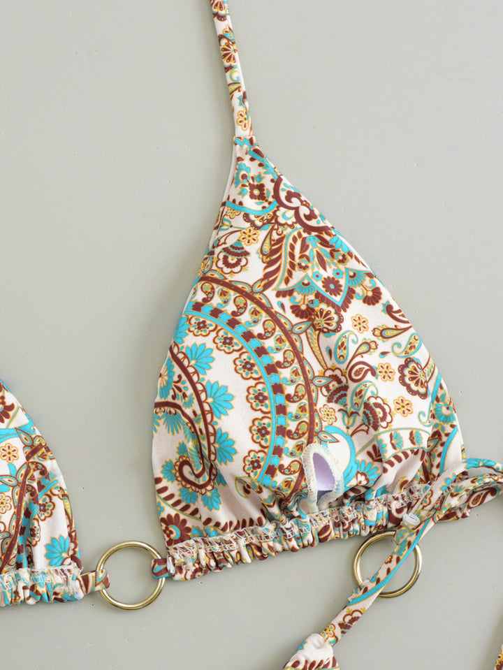 Hot Pink Tropical Floral O-Ring Halter Bikini Set | Tie Side Two-Piece