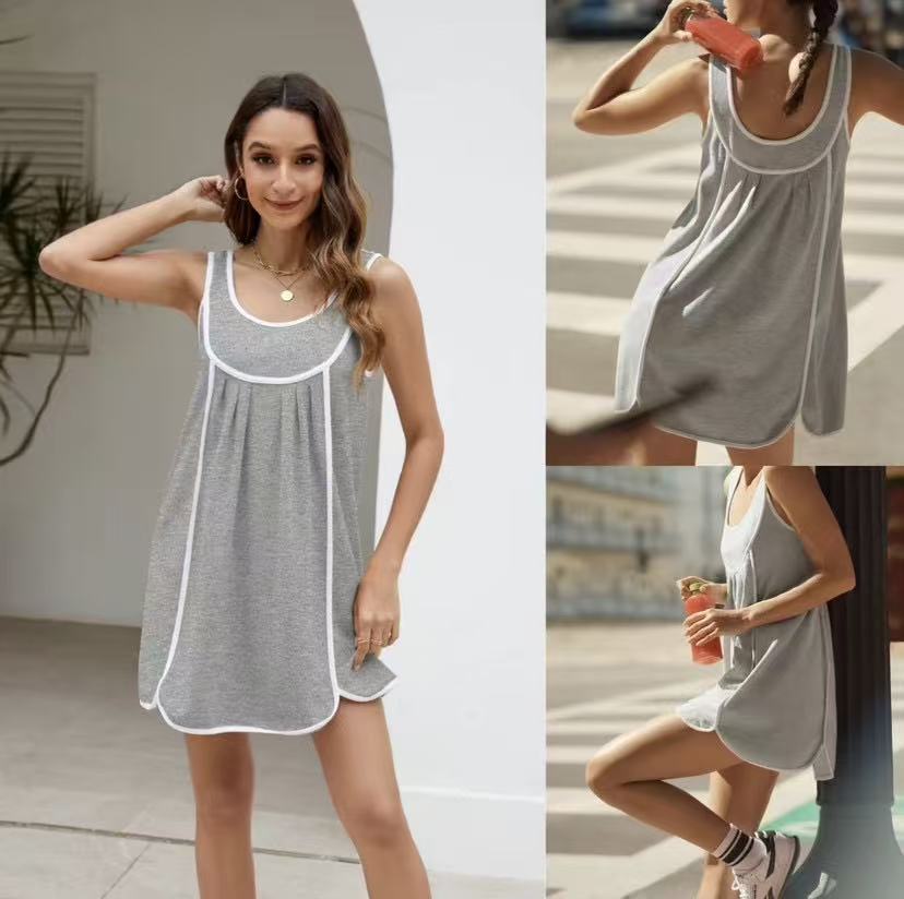 Black Contrast Trim Sleeveless Swing Mini Dress