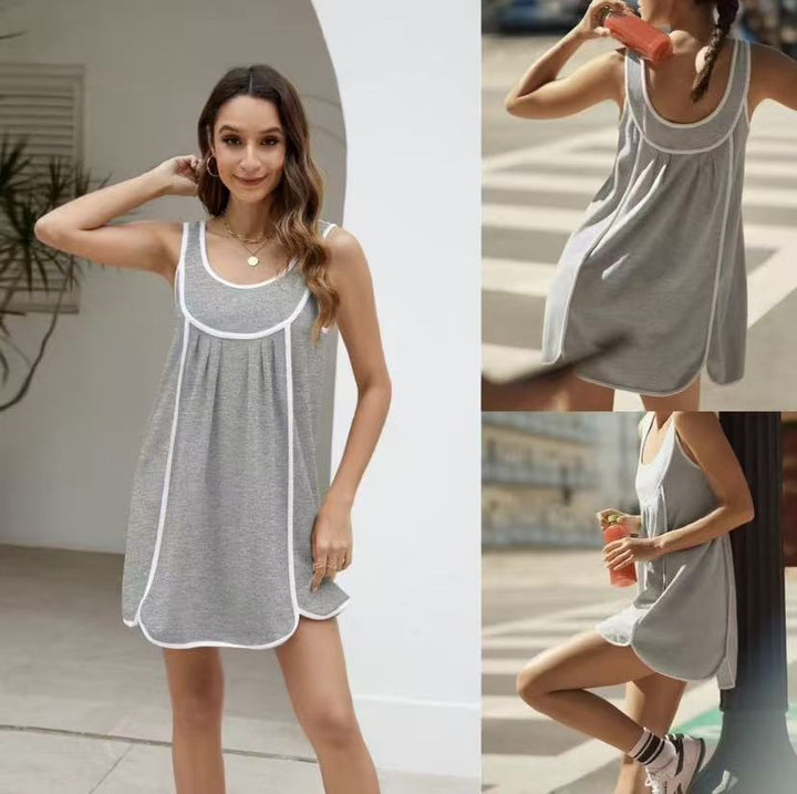 Black Contrast Trim Sleeveless Swing Mini Dress