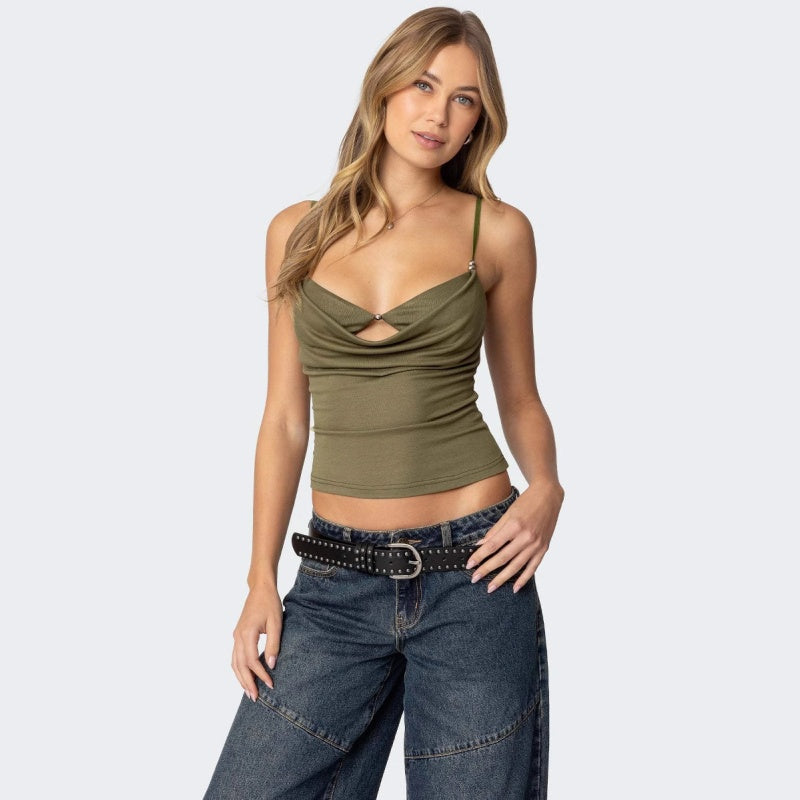 Sexy Draped Spaghetti Strap Crop Tank Top