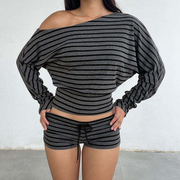 Multi-Style Striped Co-Ord Set | Halter / Off-Shoulder Top &amp; Drawstring Shorts for Women