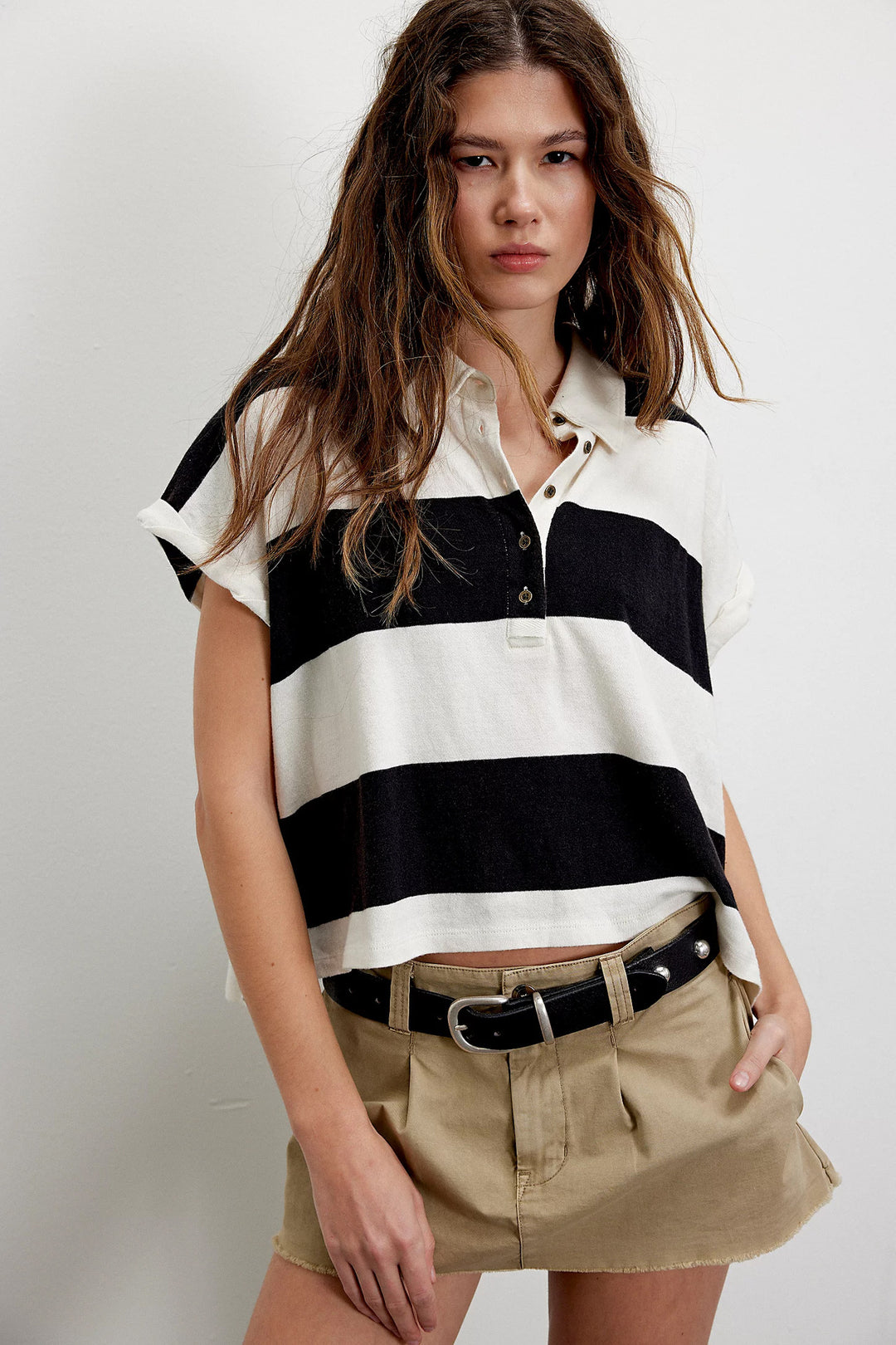 Stripe Cropped Rugby Polo Shirt
