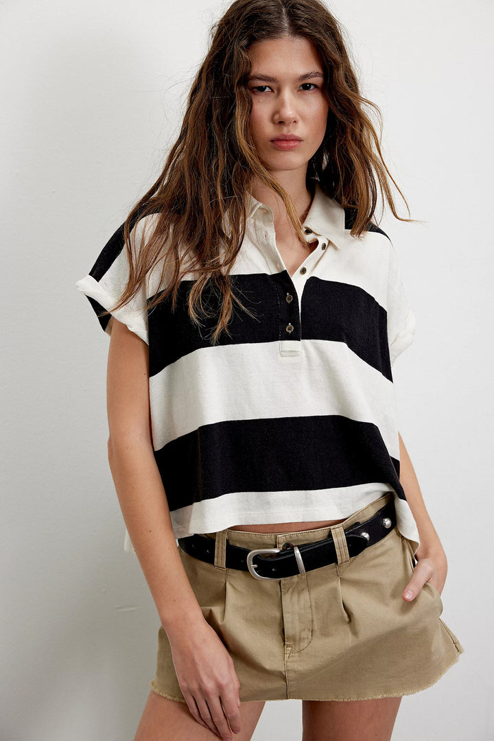 Stripe Cropped Rugby Polo Shirt
