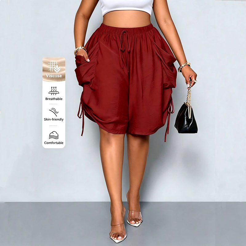 Women High Waist Drawstring Harem Shorts