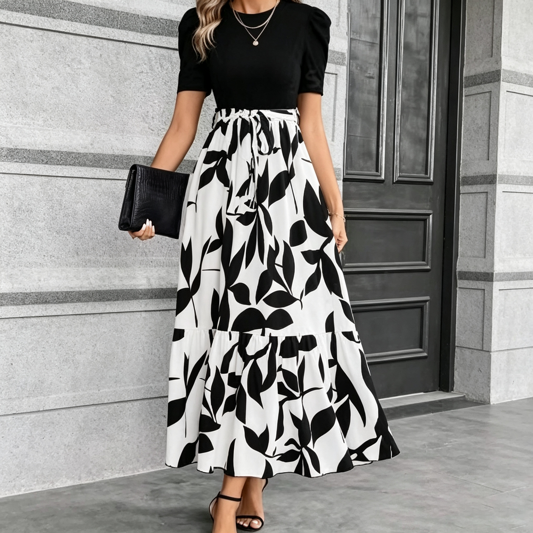Tie Waist Patchwork Long Maxi Dress