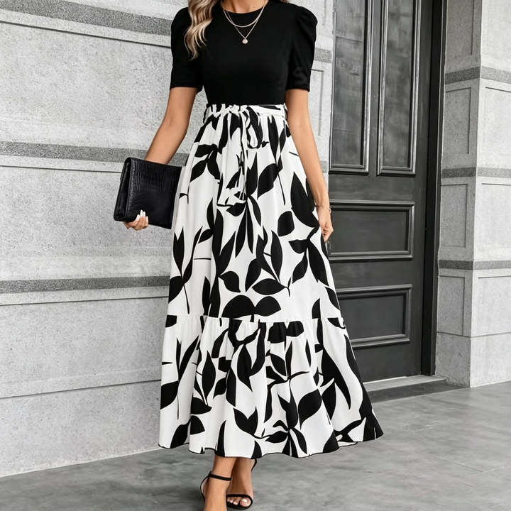 Tie Waist Patchwork Long Maxi Dress