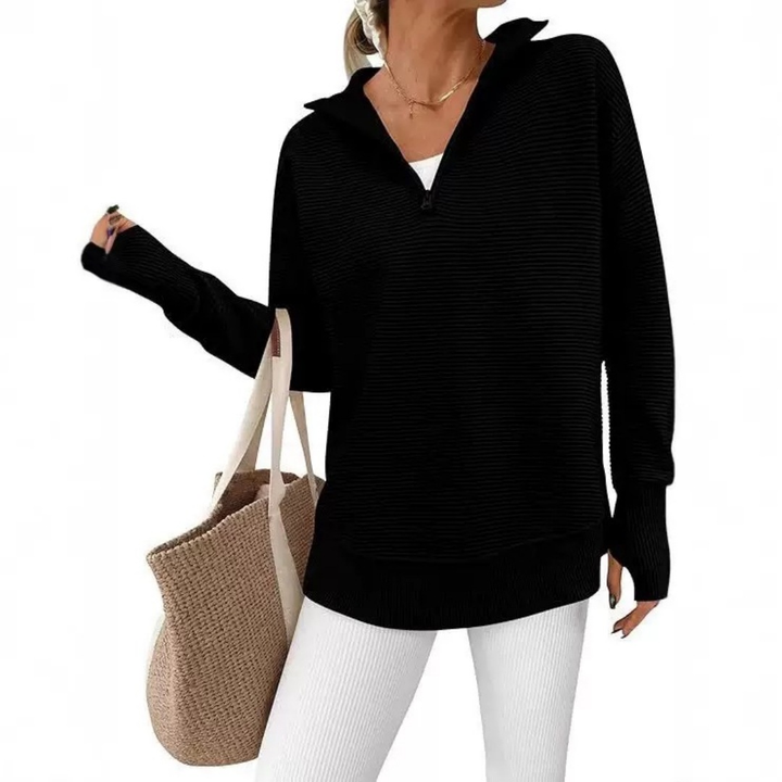 Quarter Zip Collar Knit Sweatshirt