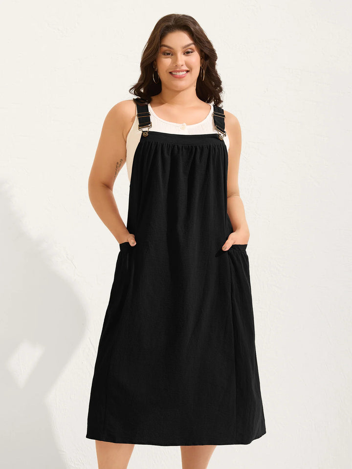 Plus Size  Adjustable Strap Pinafore Midi Dress with Pockets