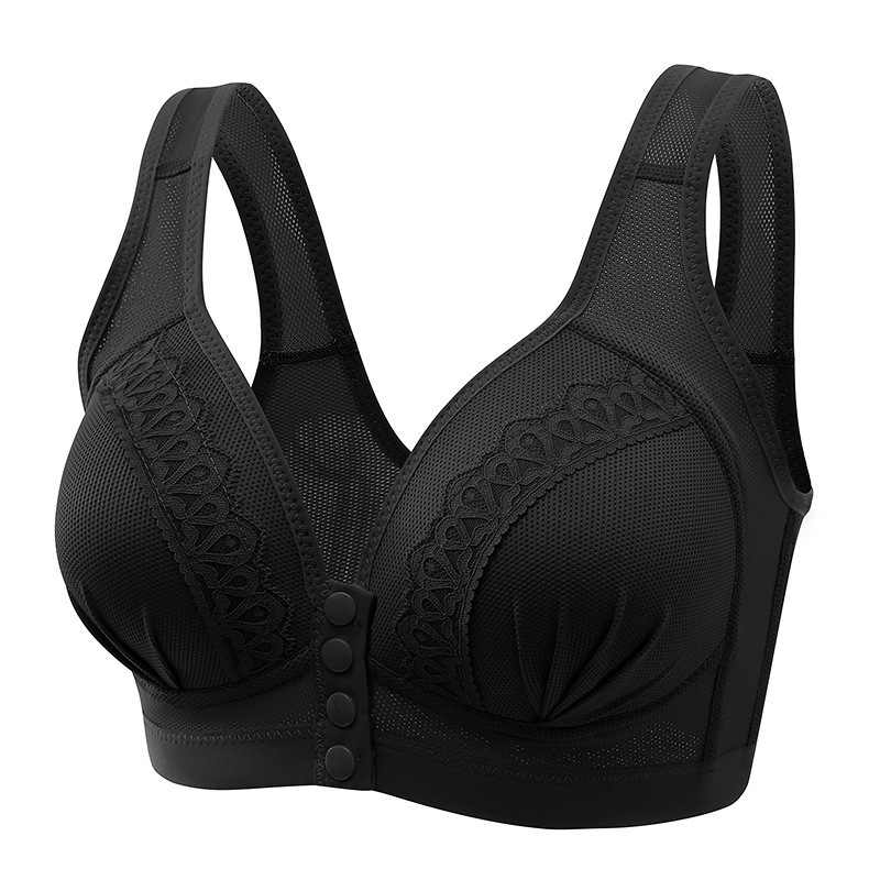 Lace Trim Front Snap Wireless Bra