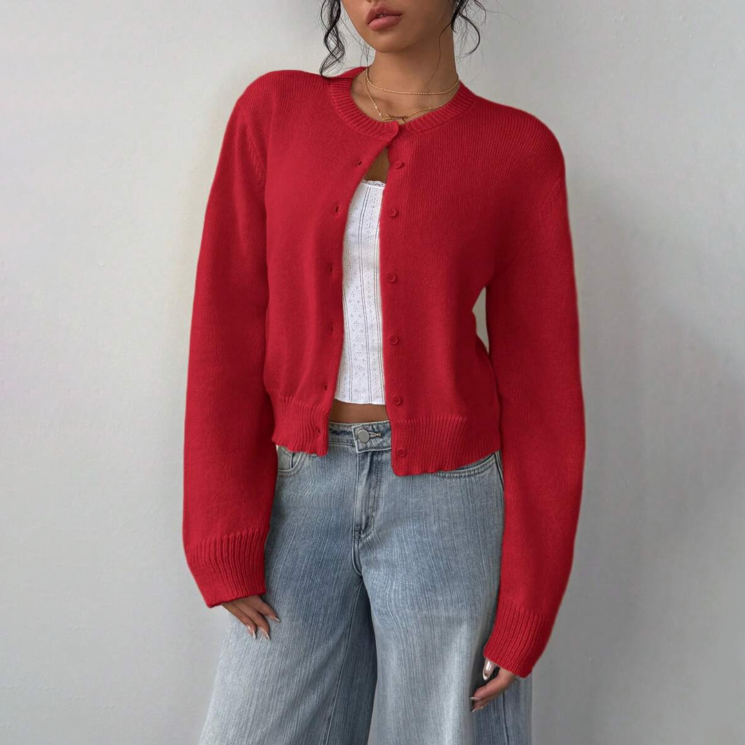 Crew Neck Button Down Knit Cardigan